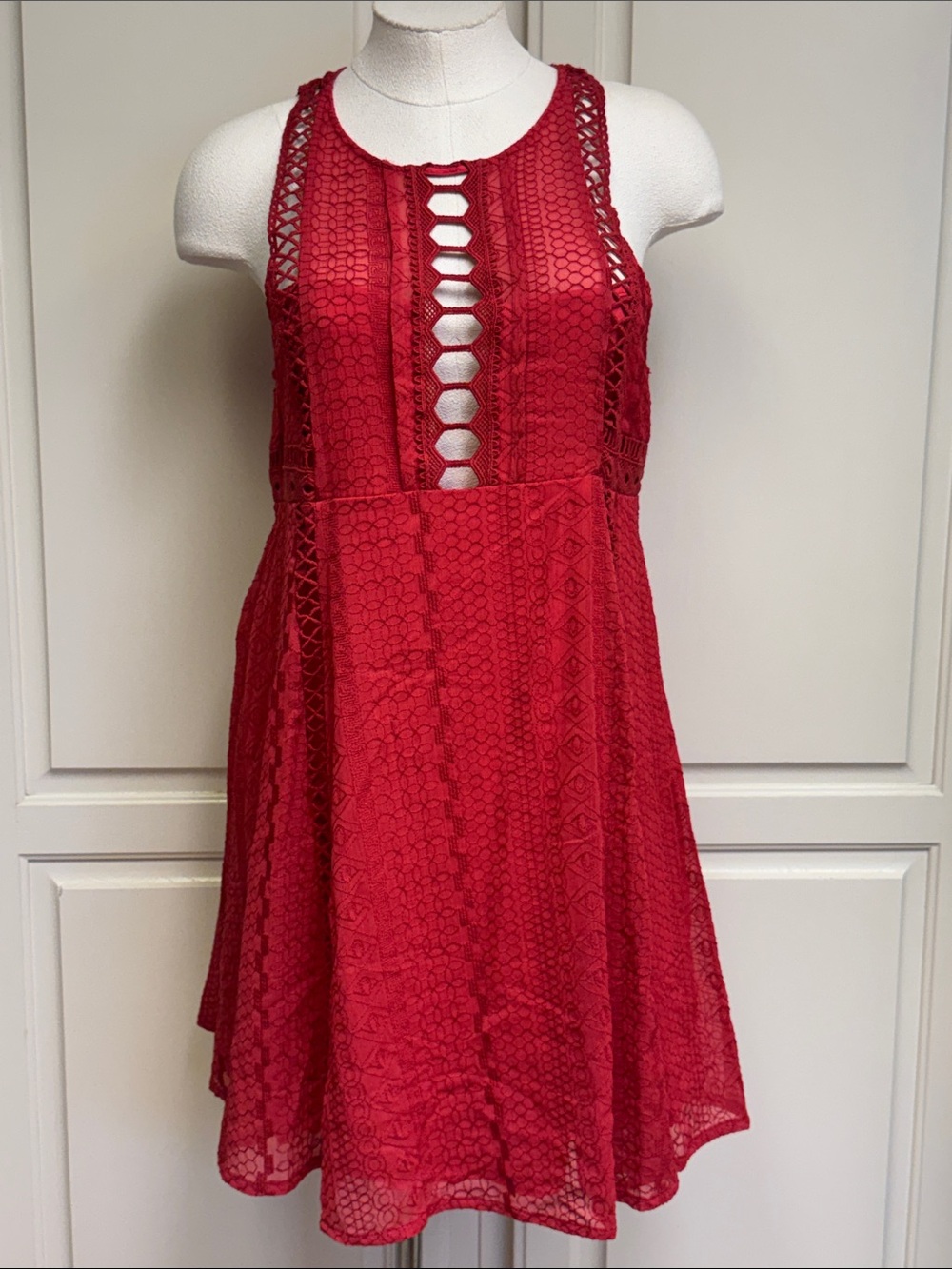 NEW!! Free People Red Lace Mini Dress with Front Cutouts